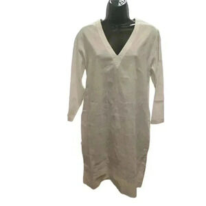 THEORY Cream White Plunging V-Neck Linen Dress - size Small